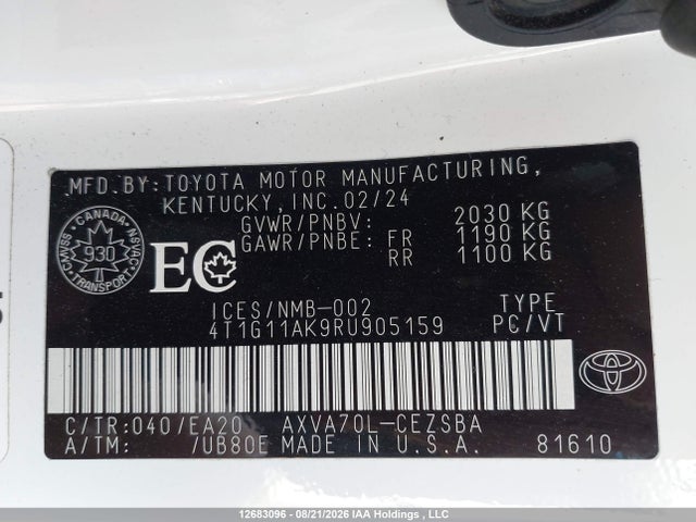 12683096 :رقم المزاد ، 4T1G11AK9RU905159 vin ، 2024 Toyota Camry Se Night Shade/se مزاد بيع