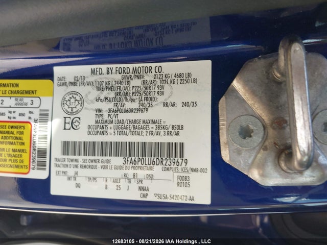12683105 :رقم المزاد ، 3FA6P0LU6DR239679 vin ، 2013 Ford Fusion Hybrid Se مزاد بيع