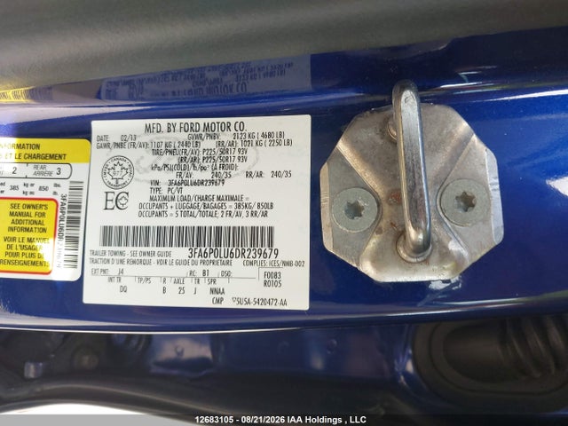 12683105 :رقم المزاد ، 3FA6P0LU6DR239679 vin ، 2013 Ford Fusion Hybrid Se مزاد بيع