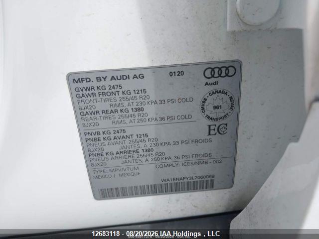 Aukcja sprzedaży 2020 Audi Q5 45 Progressiv, vin: WA1ENAFY3L2060058, numer aukcji: 12683118
