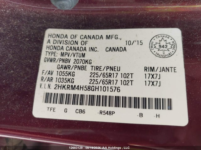 Honda CR-V EX 2016 2HKRM4H58GH101576 Image 9