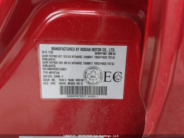 3N8AP6CB3TL349911 Nissan Kicks Sv Awd Cvt