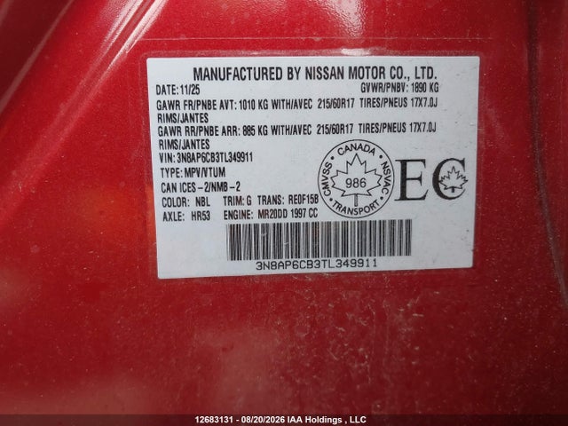 3N8AP6CB3TL349911 Nissan Kicks Sv Awd Cvt