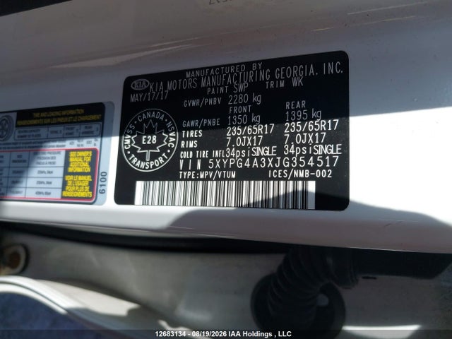 KIA Sorento 2.4l Lx 2018 5XYPG4A3XJG354517 Image 19