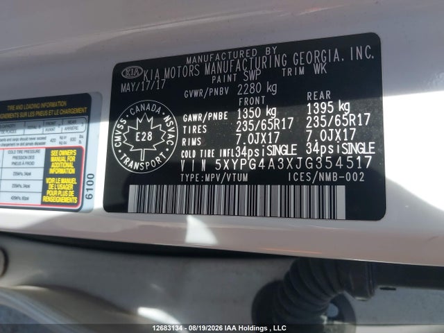 Aukcja sprzedaży 2018 Kia Sorento 2.4l Lx, vin: 5XYPG4A3XJG354517, numer aukcji: 12683134