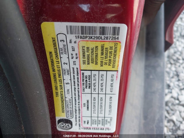 12683139 :رقم المزاد ، 1FADP3K29DL287264 vin ، 2013 Ford Focus Se مزاد بيع