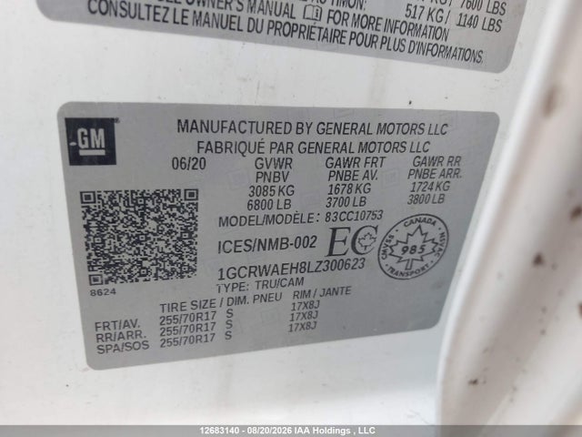 Продаж на аукціоні авто 2020 Chevrolet Silverado 1500 Work Truck, vin: 1GCRWAEH8LZ300623, номер лоту: 12683140