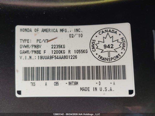 Aukcja sprzedaży 2010 Acura Tl, vin: 19UUA9F54AA801226, numer aukcji: 12683142