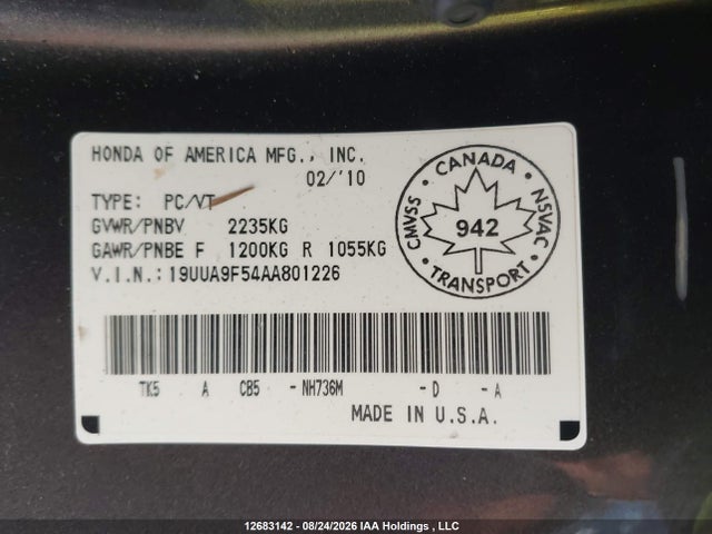 Aukcja sprzedaży 2010 Acura Tl, vin: 19UUA9F54AA801226, numer aukcji: 12683142