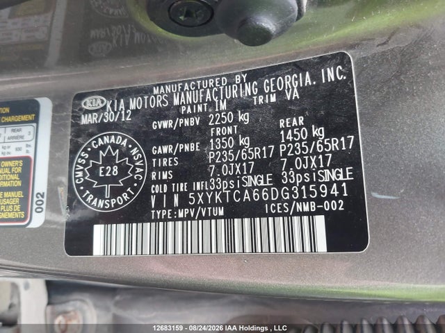Продаж на аукціоні авто 2013 Kia Sorento, vin: 5XYKTCA66DG315941, номер лоту: 12683159