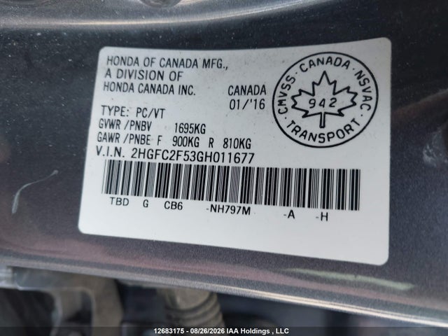 Honda Civic Lx 2016 2HGFC2F53GH011677 Image 9