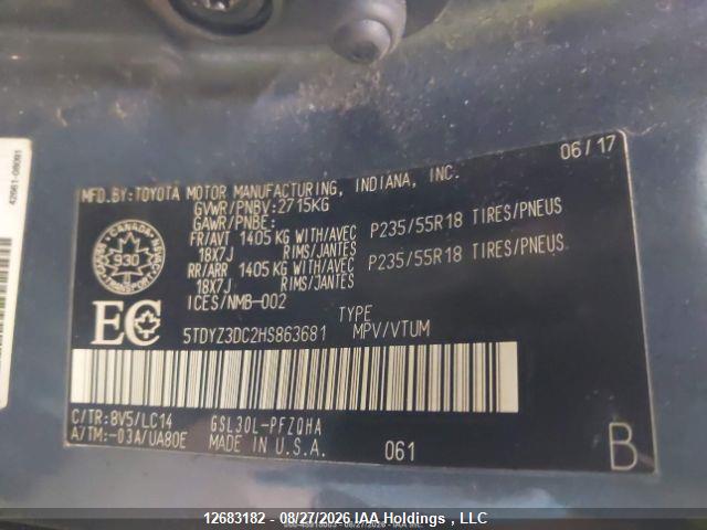 Auction sale of the 2017 Toyota Sienna Xle/limited, vin: 5TDYZ3DC2HS863681, lot number: 12683182