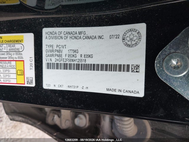 2HGFE2F56NH125518 Honda Civic Sport
