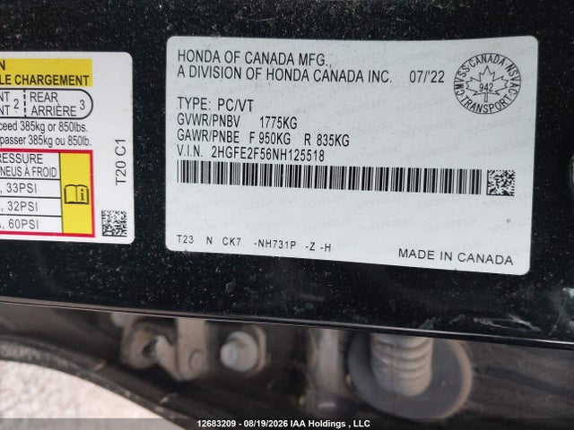 2HGFE2F56NH125518 Honda Civic Sport
