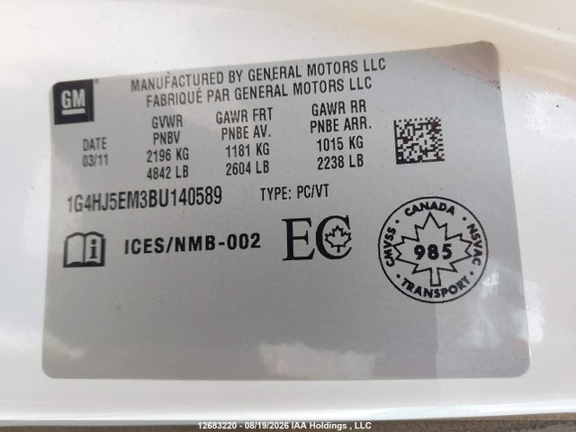Продажа на аукционе авто 2011 Buick Lucerne Cxl Premium, vin: 1G4HJ5EM3BU140589, номер лота: 12683220