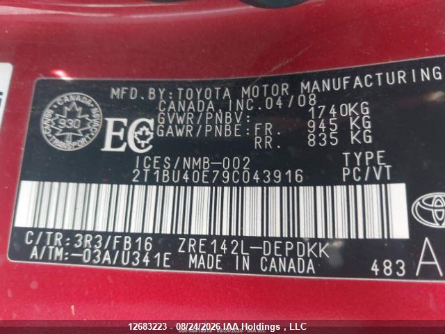 12683223 :رقم المزاد ، 2T1BU40E79C043916 vin ، 2009 Toyota Corolla Ce مزاد بيع