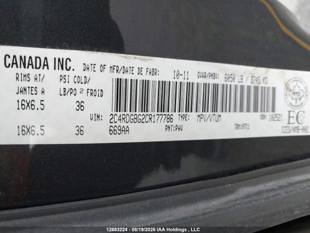 Продаж на аукціоні авто 2012 Dodge Grand Caravan Se, vin: 2C4RDGBG2CR177786, номер лоту: 12683224