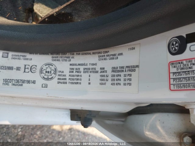 2005 Chevrolet Colorado მანქანა იყიდება აუქციონზე, vin: 1GCDT136758196140, აუქციონის ნომერი: 12683230