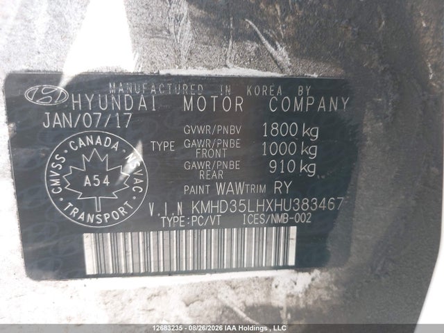 12683235 :رقم المزاد ، KMHD35LHXHU383467 vin ، 2017 Hyundai Elantra Gt Se مزاد بيع