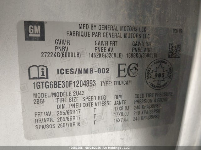 GMC CANYON SLE 2015 1GTG6BE30F1204893 Image 9