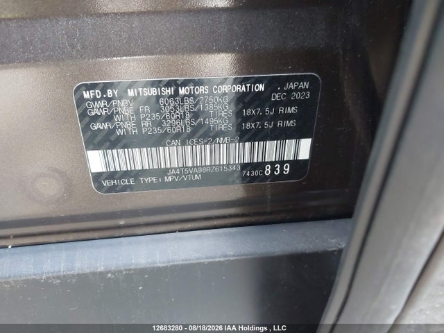Aukcja sprzedaży 2024 Mitsubishi Outlander Se/ralliart, vin: JA4T5VA98RZ615343, numer aukcji: 12683280