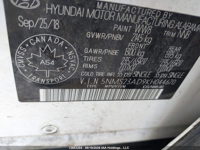 5NMS23AD9KH044670 Hyundai Santa Fe Essential