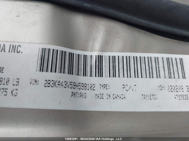 12683291 :رقم المزاد ، 2B3KA43V59H598102 vin ، 2009 Dodge Charger مزاد بيع