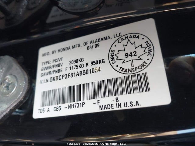 Продаж на аукціоні авто 2010 Honda Accord Ex-l V6, vin: 5KBCP3F81AB501054, номер лоту: 12683305