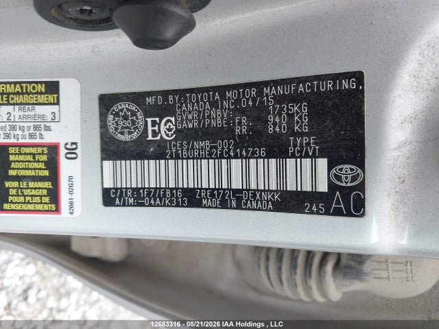 Toyota COROLLA LE 2015 2T1BURHE2FC414736 Image 9