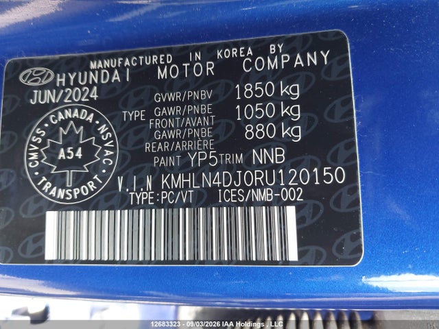 Auction sale of the 2024 Hyundai Elantra Limited, vin: KMHLN4DJ0RU120150, lot number: 12683323