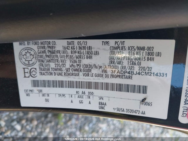 Продаж на аукціоні авто 2012 Ford Fiesta Se, vin: 3FADP4BJ4CM214331, номер лоту: 12683326