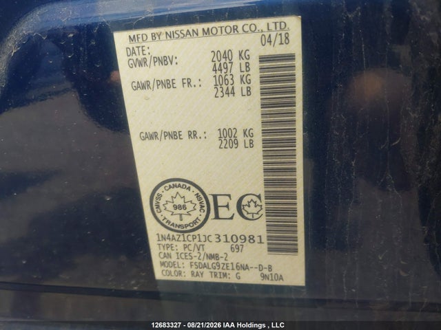 Aukcja sprzedaży 2018 Nissan Leaf S/sv/sl, vin: 1N4AZ1CP1JC310981, numer aukcji: 12683327
