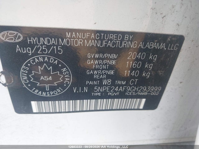 Hyundai SONATA GLS 2016 5NPE24AF9GH293999 Image 9
