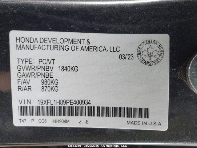 19XFL1H89PE400934 Honda Civic Sport/sport Touring/sport-b
