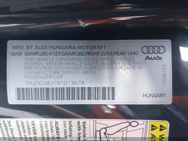Продаж на аукціоні авто 2009 Audi Tt 3.2, vin: TRUDD38J191013678, номер лоту: 12680491
