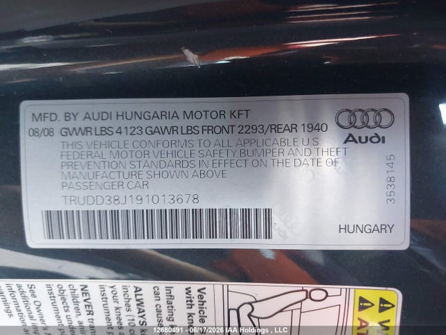 Продаж на аукціоні авто 2009 Audi Tt 3.2, vin: TRUDD38J191013678, номер лоту: 12680491