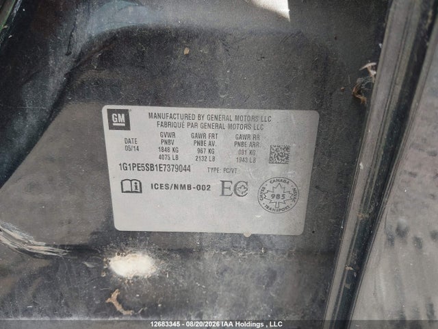 Продажа на аукционе авто 2014 Chevrolet Cruze, vin: 1G1PE5SB1E7379044, номер лота: 12683345