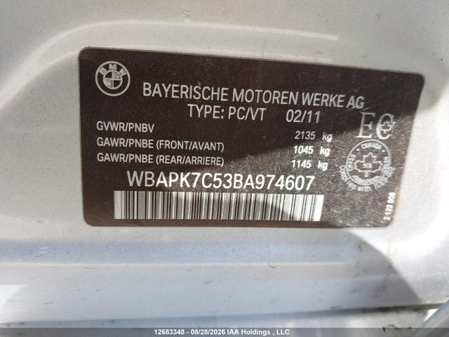 Продажа на аукционе авто 2011 Bmw 328i Xdrive, vin: WBAPK7C53BA974607, номер лота: 12683348
