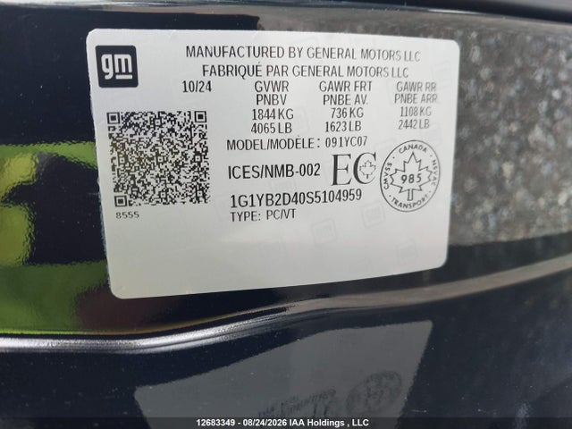 12683349 :رقم المزاد ، 1G1YB2D40S5104959 vin ، 2025 Chevrolet Stingray 2lt Rwd مزاد بيع