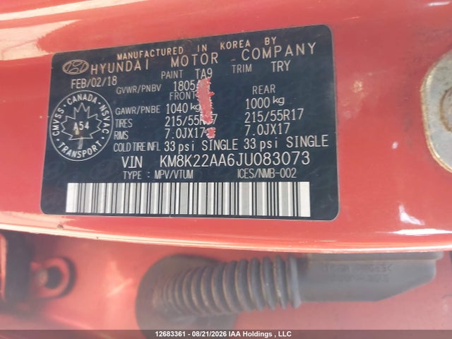 KM8K22AA6JU083073 Hyundai Kona 2.0l Preferred