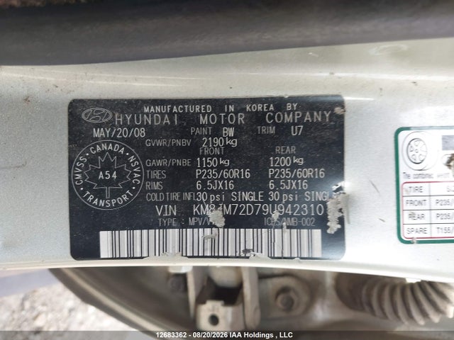 Aukcja sprzedaży 2009 Hyundai Tucson Gl V6/limited, vin: KM8JM72D79U942310, numer aukcji: 12683362