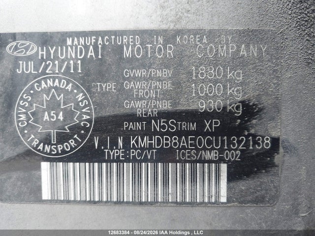 Продажа на аукционе авто 2012 Hyundai Elantra, vin: KMHDB8AE0CU132138, номер лота: 12683384