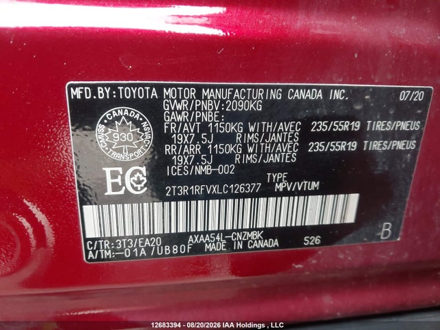 2T3R1RFVXLC126377 Toyota Rav4 Xle/xle Premium