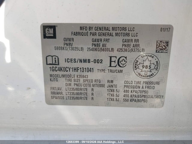 2017 Chevrolet 3500 Silverado მანქანა იყიდება აუქციონზე, vin: 1GC4K0CY1HF131041, აუქციონის ნომერი: 12683399