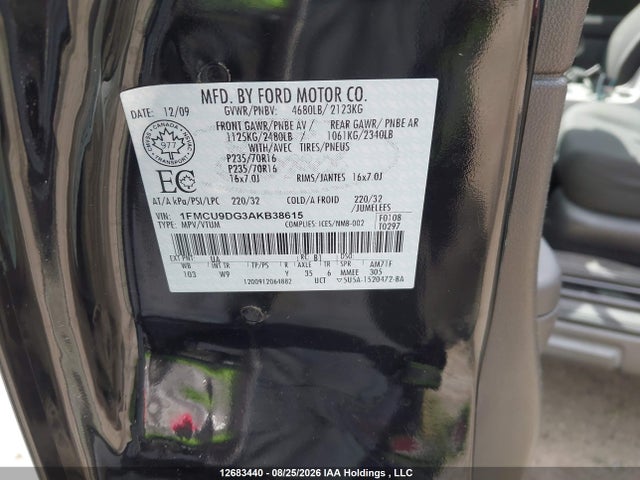 Aukcja sprzedaży 2010 Ford Escape, vin: 1FMCU9DG3AKB38615, numer aukcji: 12683440