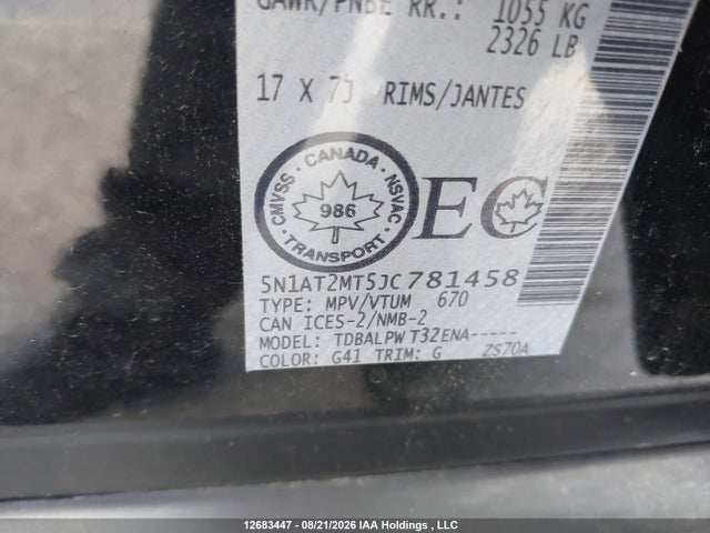 Nissan ROGUE S/SV 2018 5N1AT2MT5JC781458 Image 9