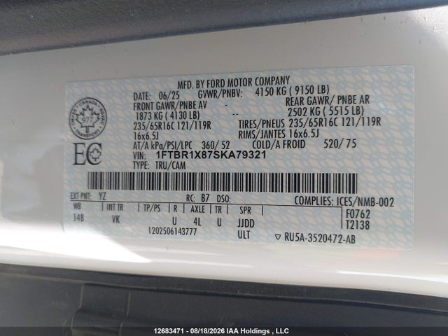 Ford Transit T-250 2025 1FTBR1X87SKA79321 Image 9
