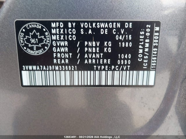 3VWWA7AJ9FM336921 Volkswagen JETTA TDI