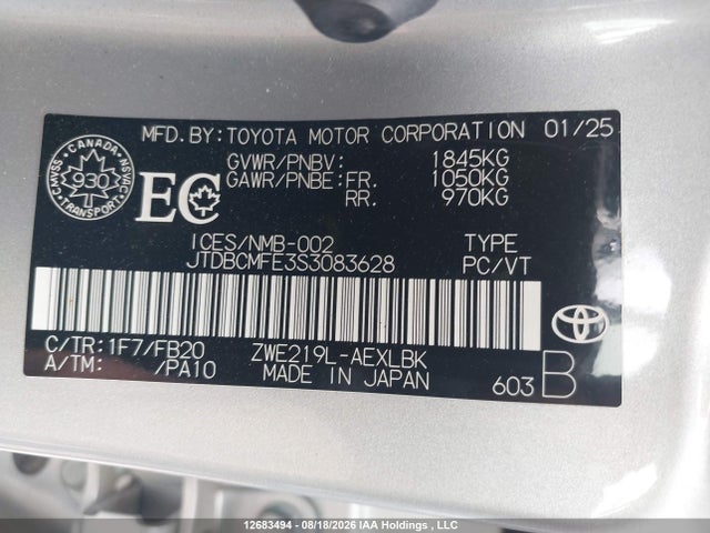 JTDBCMFE3S3083628 Toyota Corolla Le/se/xle