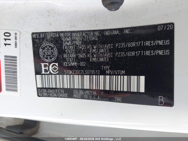 Toyota SIENNA LE 2020 5TDKZ3DC7LS079513 Image 9